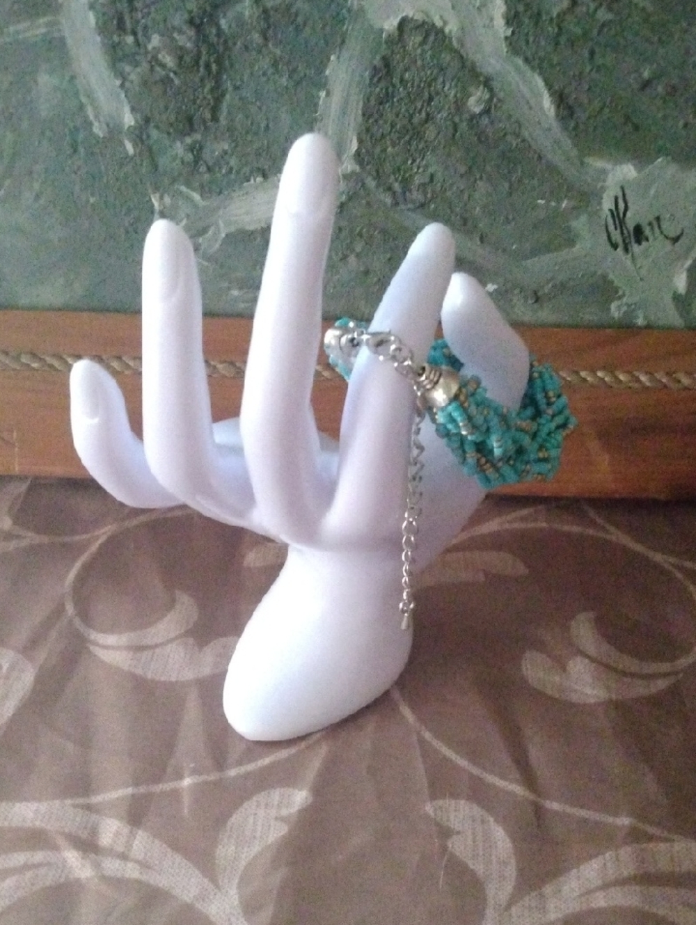Turquoise Beaded Braided Bracelet - Elegant Women's Jewelry - Picture 2 of 4